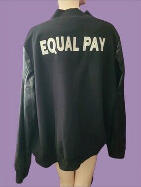 Hilary MacMillan "Equal Pay" Vegan Leather Varsity Statement Jacket